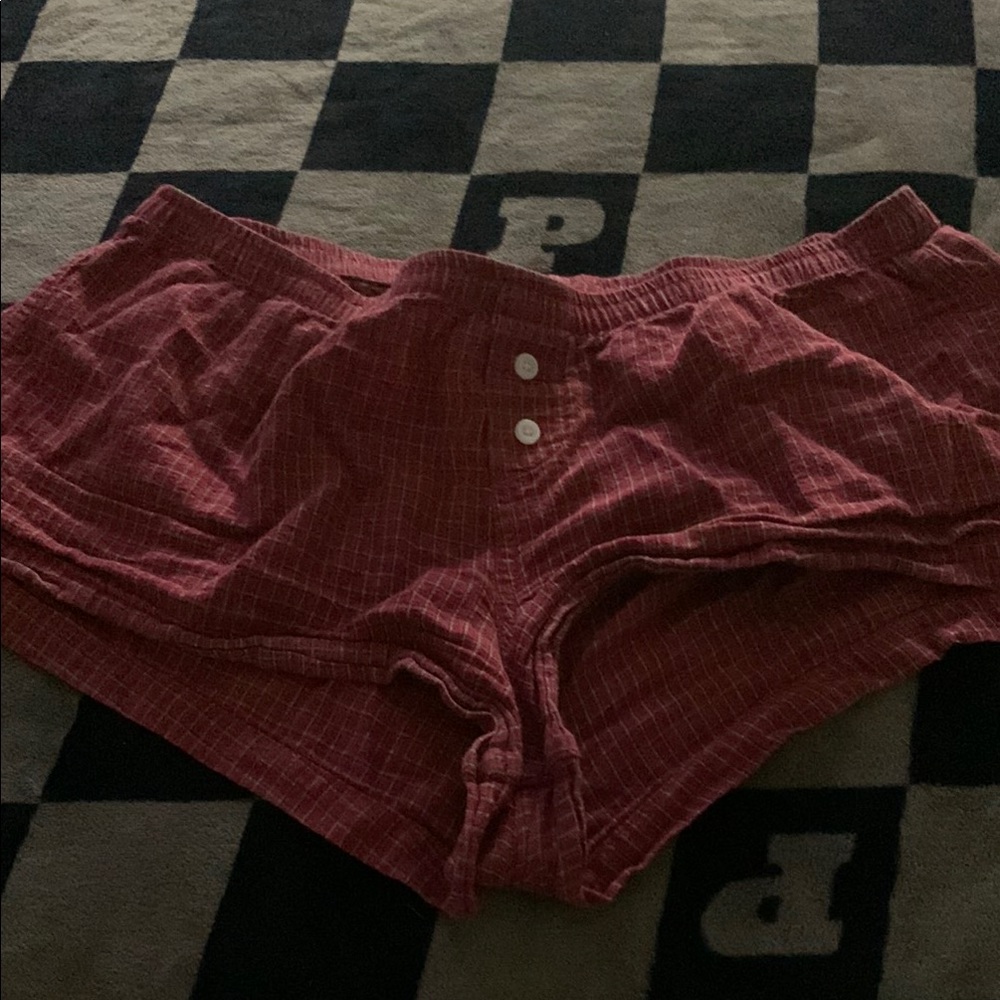 Red Plaid Button Shorts